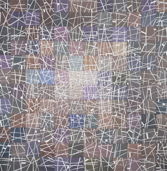 Abstrakcja złożona z kilkudziesięciu kwadratów o różnych odcieniach.